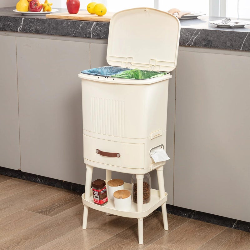 BLURISM BLURISM Bathroom Trash Can with Press Top Lid, Dual Compartment Recycling Kitchen Step Trash Can, Kitchen Trolley, Dry and Wet Separation Trash Can,for Bedroom,Bathroom,Office (White)  - Image 2