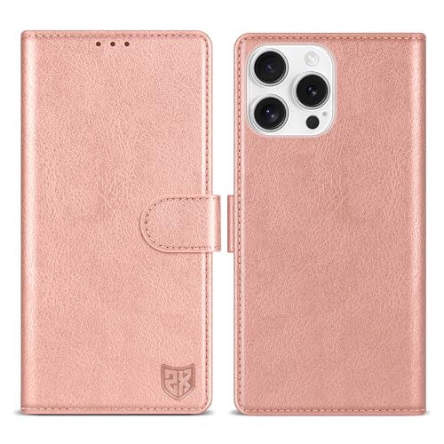 ZZXX for iPhone 16 Pro Max Wallet Case with [RFID Blocking] Card Slot Kickstand Magnetic Closure Leather Flip Fold Protective Phone Case for iPhone 16 Pro Max Case Wallet(Rose Gold-6.9 inch) - Image 1