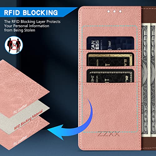 ZZXX for iPhone 16 Pro Max Wallet Case with [RFID Blocking] Card Slot Kickstand Magnetic Closure Leather Flip Fold Protective Phone Case for iPhone 16 Pro Max Case Wallet(Rose Gold-6.9 inch) - Image 2