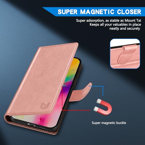 ZZXX for iPhone 16 Pro Max Wallet Case with [RFID Blocking] Card Slot Kickstand Magnetic Closure Leather Flip Fold Protective Phone Case for iPhone 16 Pro Max Case Wallet(Rose Gold-6.9 inch) - Image 3