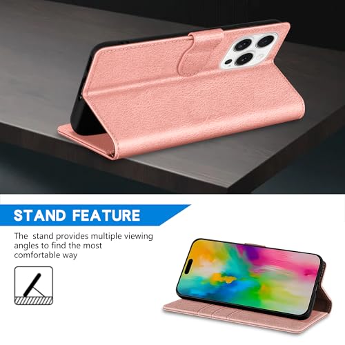 ZZXX for iPhone 16 Pro Max Wallet Case with [RFID Blocking] Card Slot Kickstand Magnetic Closure Leather Flip Fold Protective Phone Case for iPhone 16 Pro Max Case Wallet(Rose Gold-6.9 inch) - Image 5