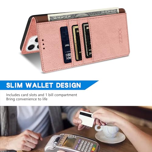 ZZXX for iPhone 16 Pro Max Wallet Case with [RFID Blocking] Card Slot Kickstand Magnetic Closure Leather Flip Fold Protective Phone Case for iPhone 16 Pro Max Case Wallet(Rose Gold-6.9 inch) - Image 4