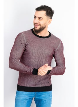 Men Crew Neck Long Sleeves Textured Sweater, Maroon Combo