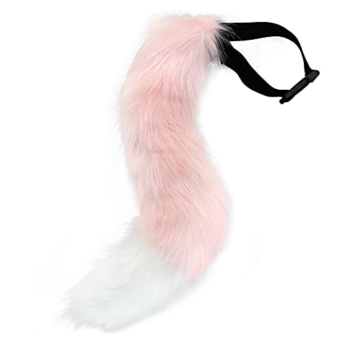 JUNBOON Faux Fur Tail for Cosplay Halloween Party Costume (Pink white) - Image 1