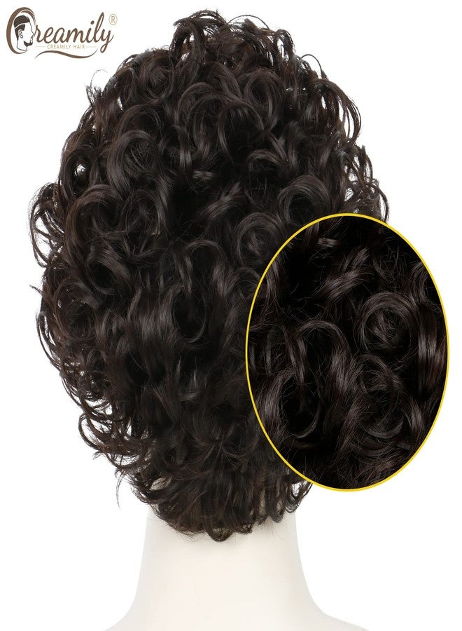 Creamily Men's Short Brown Curly Wigs with Bangs Afro Mens Wigs Short Hair Fully Curly Synthetic Hair Replacement Wig Realistic Party Cosplay Halloween Costume Wig for Men - Image 5