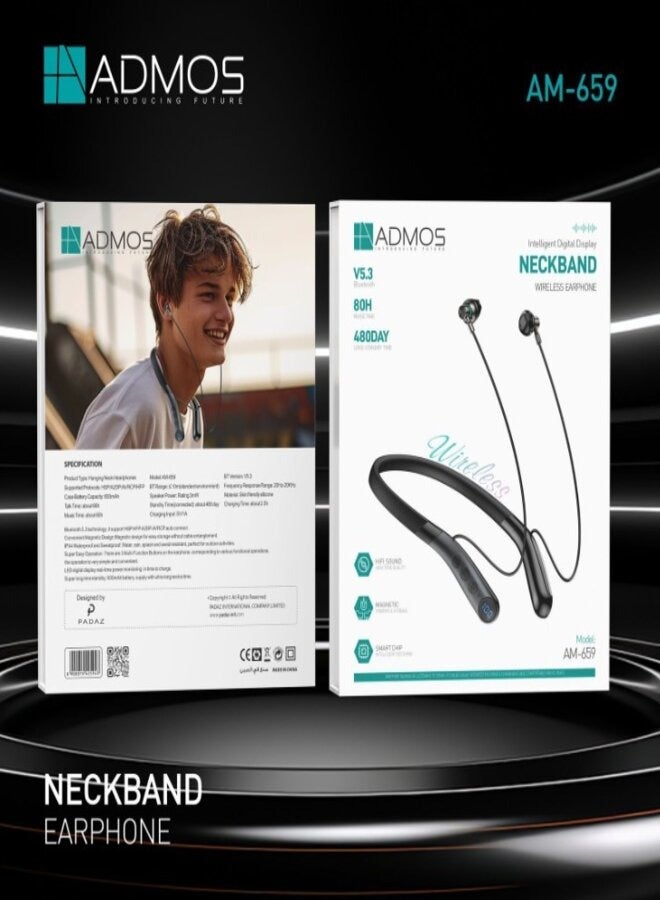 Admos Intelligent Digital Display Neckband Wireless Earphone