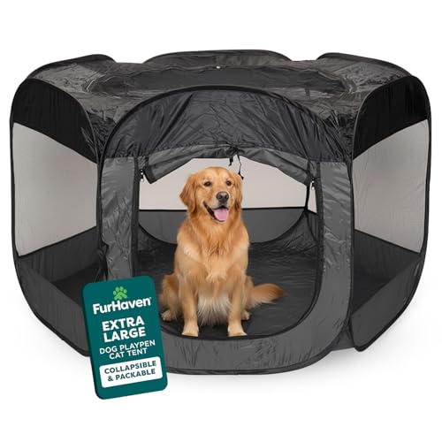 FurHaven SoftSided Dog Cat Playpen Portable Foldable Indoor Outdoor Pet Playpen with Mesh Windows Zippered Door Gray Extra Large - Image 1