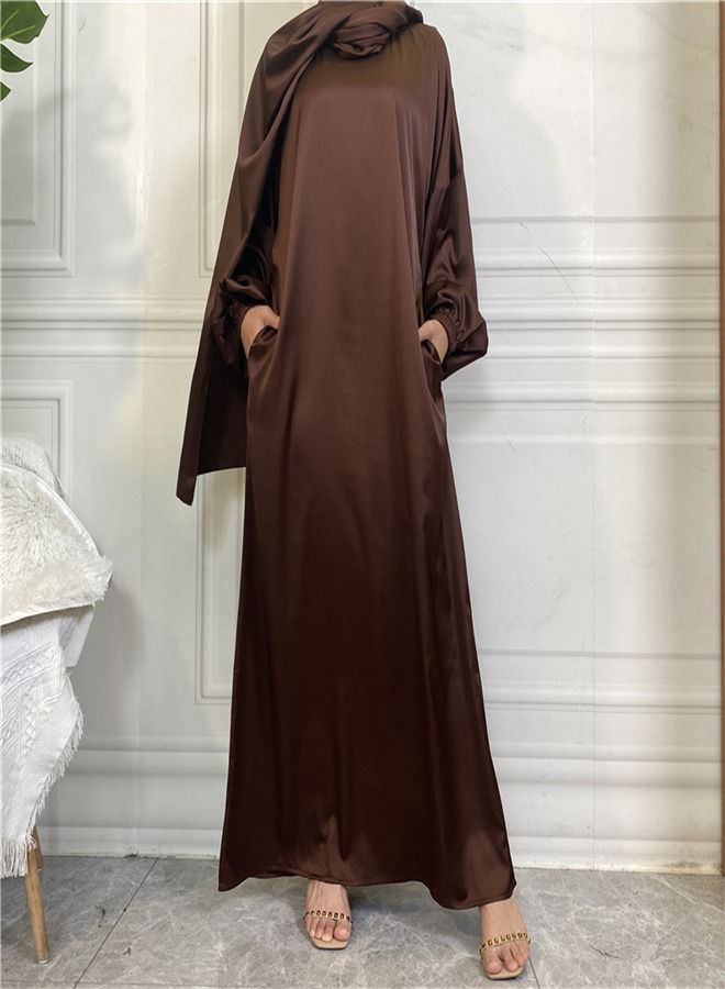 Loquat Scarf With Side Pockets Dress Abaya Reddish Brown  - Image 1