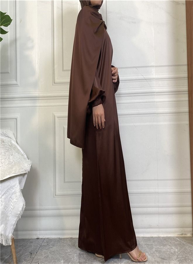 Loquat Scarf With Side Pockets Dress Abaya Reddish Brown  - Image 3