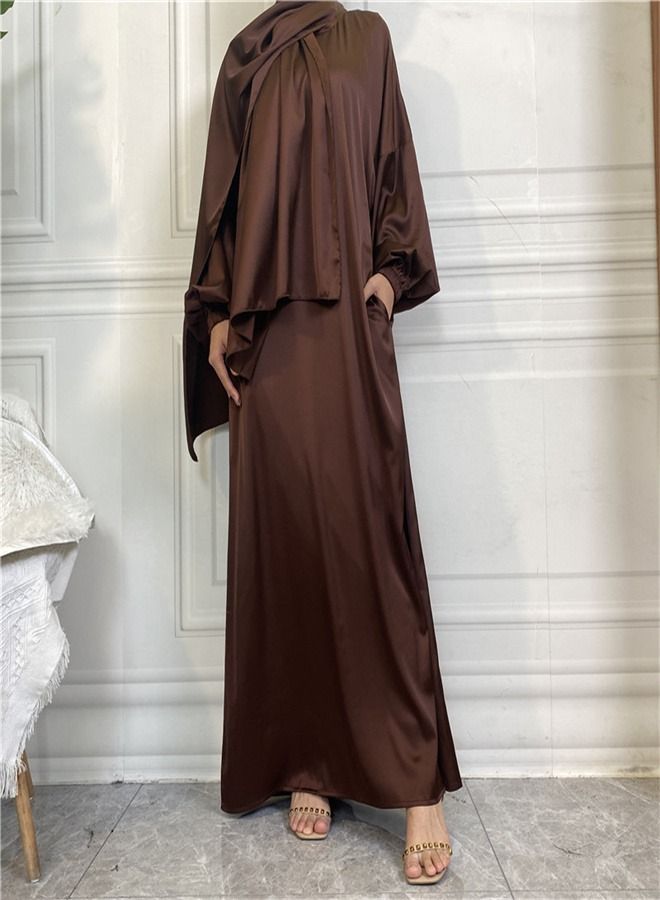 Loquat Scarf With Side Pockets Dress Abaya Reddish Brown  - Image 2