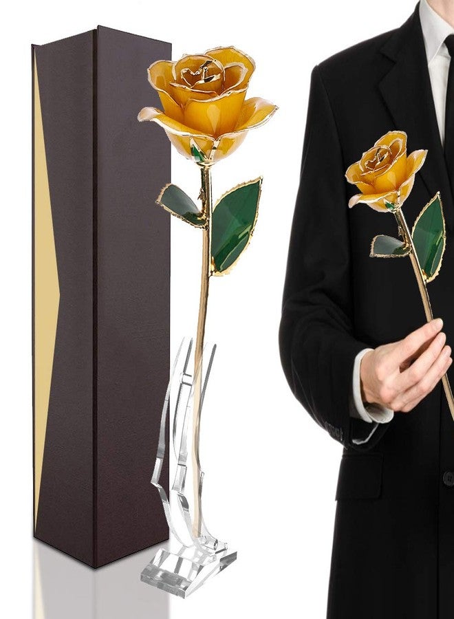 FILFEEL 24K Gold Dipped Rose, Long Stem, 11-12 Inches, Real Rose, Gold, Luxurious Elegance, Artificial Flower, Preserved Rose, Party, Jewelry, Thanksgiving, Weddings, Birthdays - Image 1