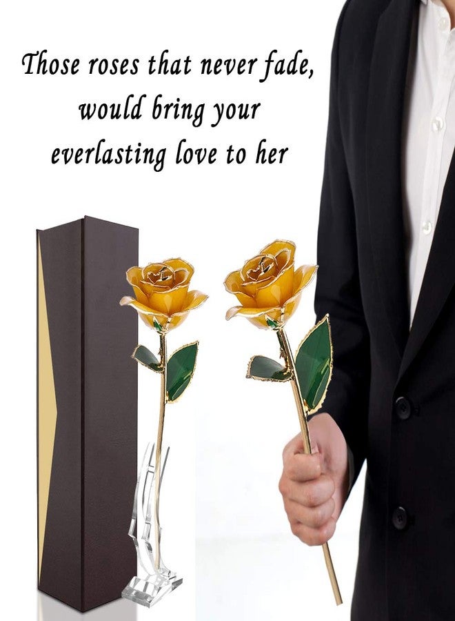 FILFEEL 24K Gold Dipped Rose, Long Stem, 11-12 Inches, Real Rose, Gold, Luxurious Elegance, Artificial Flower, Preserved Rose, Party, Jewelry, Thanksgiving, Weddings, Birthdays - Image 4
