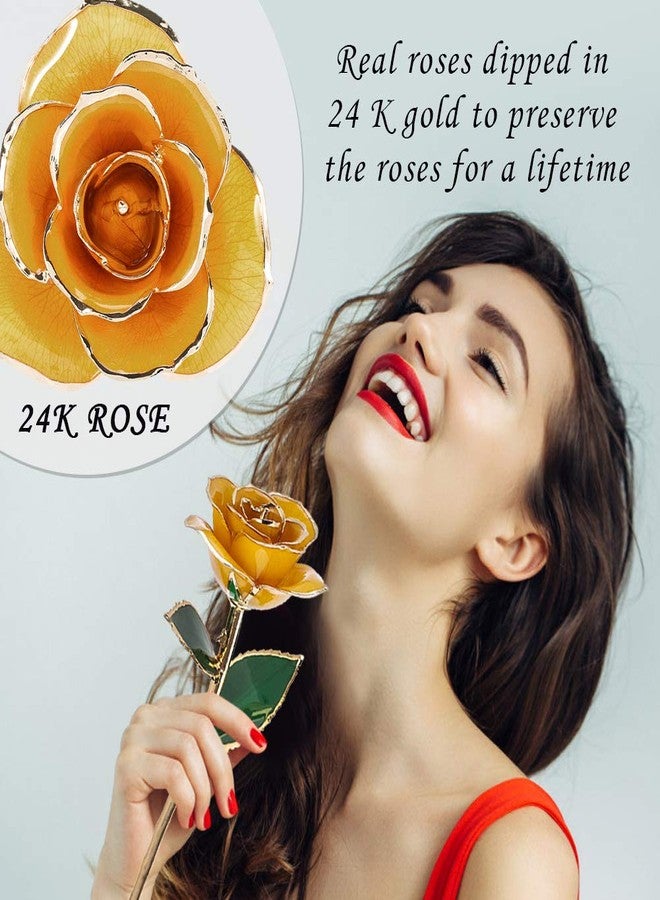 FILFEEL 24K Gold Dipped Rose, Long Stem, 11-12 Inches, Real Rose, Gold, Luxurious Elegance, Artificial Flower, Preserved Rose, Party, Jewelry, Thanksgiving, Weddings, Birthdays - Image 3