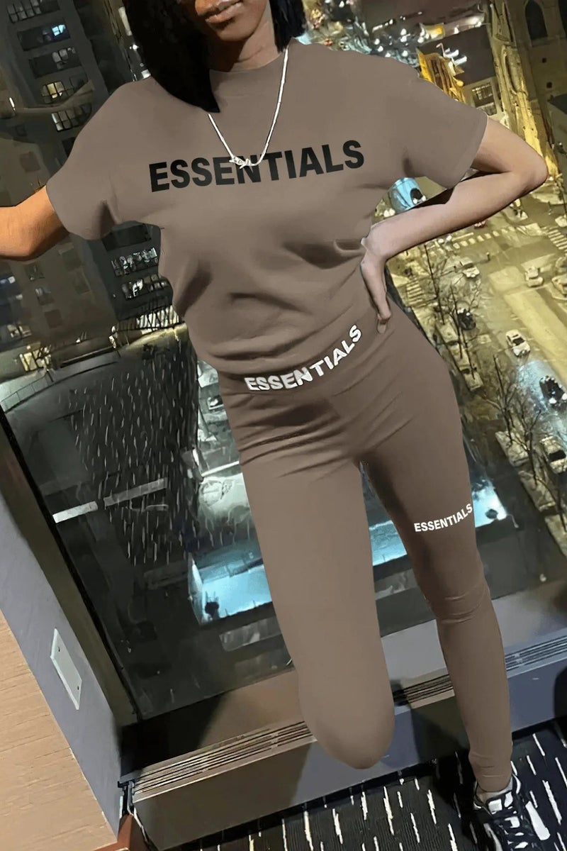 2023 New Casual Fashion Letter Print Womens Tee  Pants Set Black  - Image 4