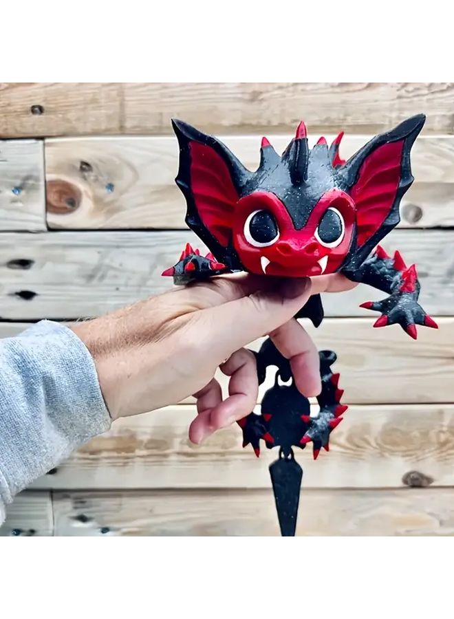 3D Printed Red And White Bat Dragon Mythical Creature Figurine Fantasy Desktop Decor Collectible Gift - Image 3