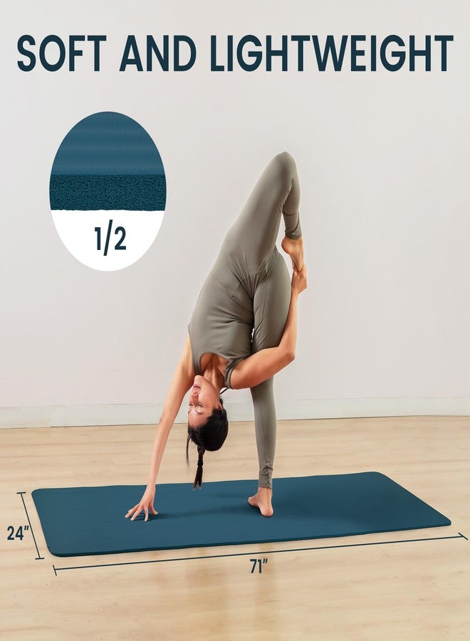 Fitvids بساط يوغا، بساط تمارين عالي الكثافة بسماكة 1/2 بوصة، مقاوم للتمزق، مزود بحزام حمل، مناسب لمختلف تمارين اليوغا، أزرق داكن - Image 3