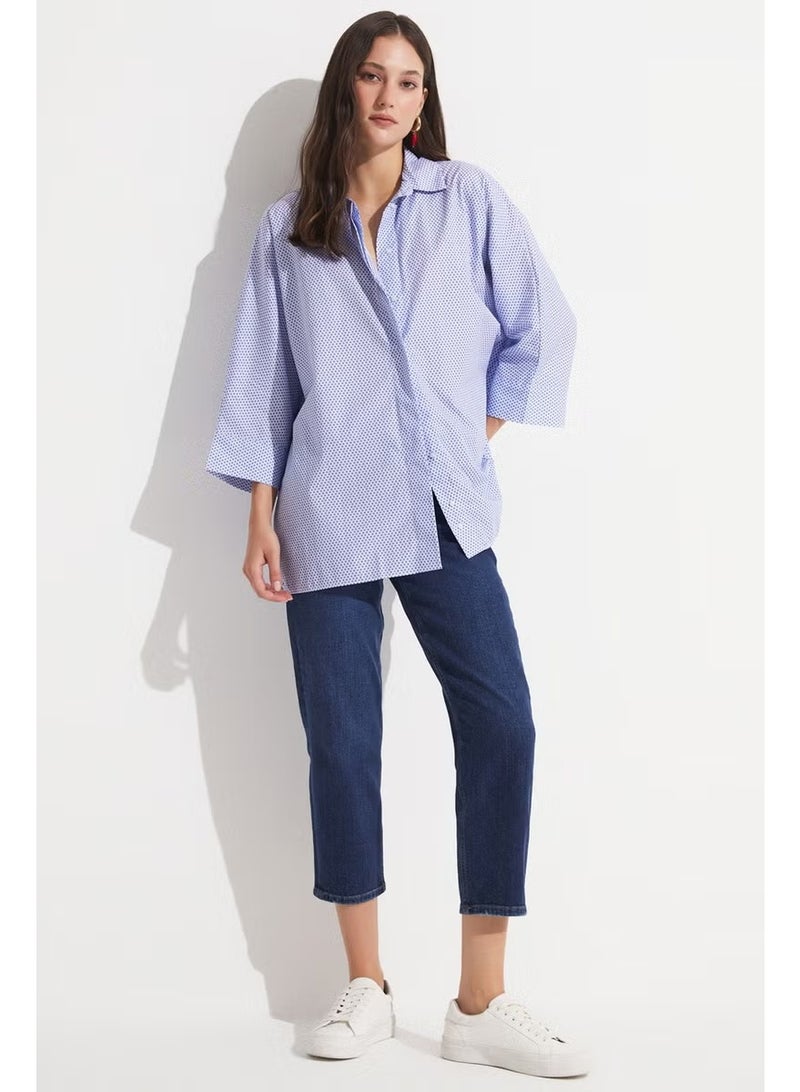 JUNE Exclusive Patterned Loose Cut Cotton Shirt - Image 2