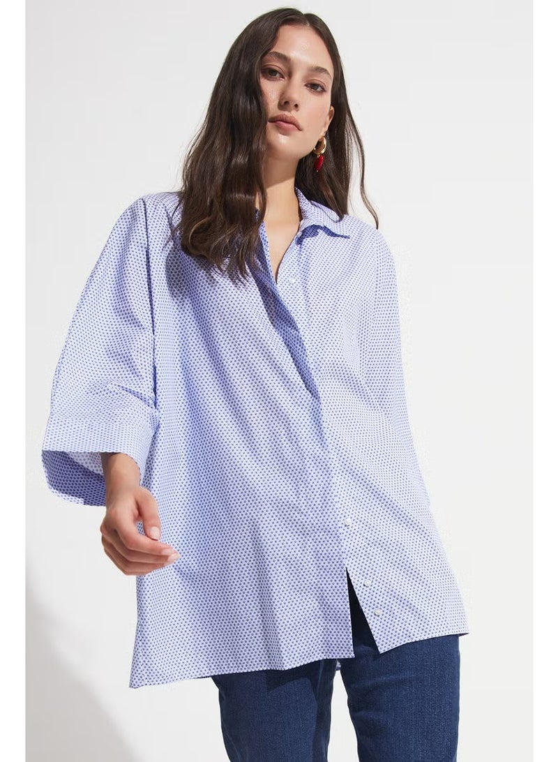 JUNE Exclusive Patterned Loose Cut Cotton Shirt - Image 3