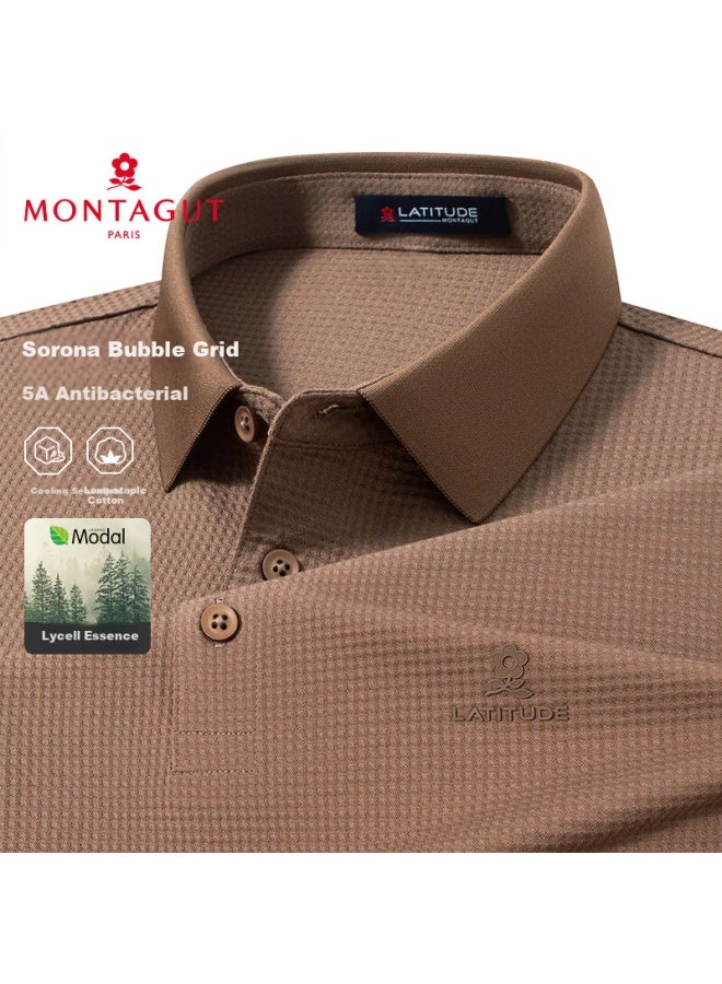 Montagut Men'S Short Sleeve Polo Shirt Summer Turn-Down Collar 5A Antibacterial Modal Cotton Cool Breathable T-Shirt Amber Brown 4Xl/58 - Image 2
