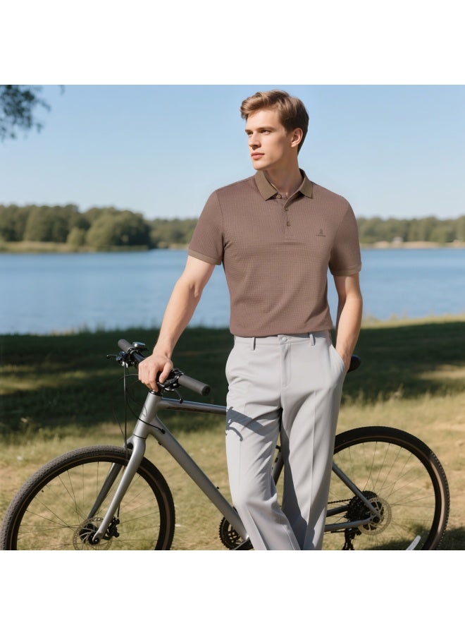 Montagut Men'S Short Sleeve Polo Shirt Summer Turn-Down Collar 5A Antibacterial Modal Cotton Cool Breathable T-Shirt Amber Brown 4Xl/58 - Image 1