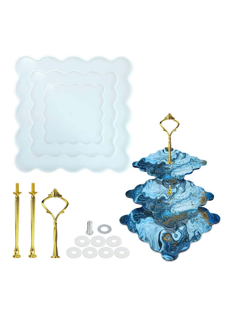 3-Tier Cupcake Stand Resin Molds for Cake Display with Hardware Fittings - Geode Silicone Casting Plate - Image 1