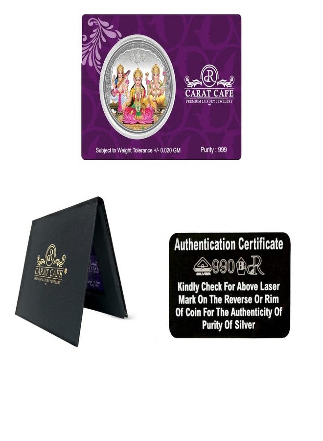 PRD CARATCAFE Colour Laxmi Ganesh Saraswati Coin 10 Gm Trimurti God For Puja BIS Hallmark 999 Silver - Image 5