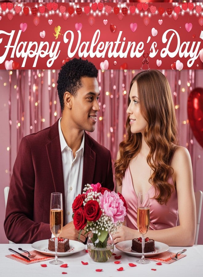 لافتة عيد الحب السعيد، مقاس كبير جدًا 120 × 20 بوصة، لافتة عيد الحب للحديقة لتزيين الحفلات، قلب أحمر رومانسي، خلفية عيد الحب السعيد، ملصق معلق على البوابة الخارجية، السياج، الباب، الجدار - Image 5