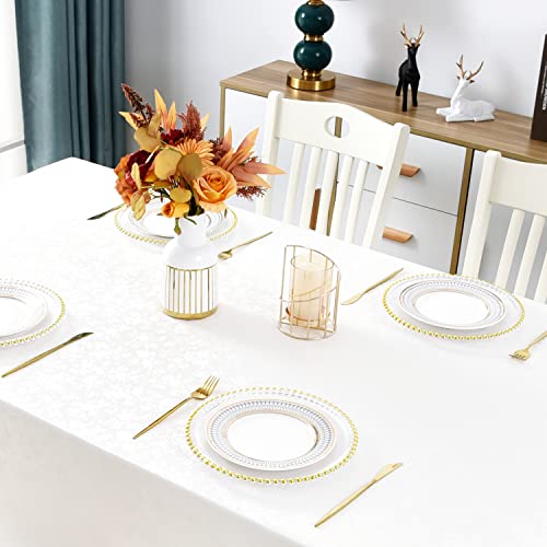 Romanstile Rectangle Vinyl Tablecloth,100% Waterproof Heavy Duty Oil Spill Proof Stain Resistant Plastic PU Table Cover with Flannel Backing for Kitchen, Dining (Rose Ivory White, 60 x 102) - Image 5