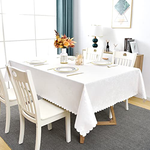 Romanstile Rectangle Vinyl Tablecloth,100% Waterproof Heavy Duty Oil Spill Proof Stain Resistant Plastic PU Table Cover with Flannel Backing for Kitchen, Dining (Rose Ivory White, 60 x 102) - Image 4