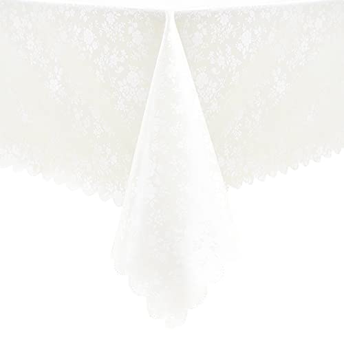 Romanstile Rectangle Vinyl Tablecloth,100% Waterproof Heavy Duty Oil Spill Proof Stain Resistant Plastic PU Table Cover with Flannel Backing for Kitchen, Dining (Rose Ivory White, 60 x 102) - Image 1