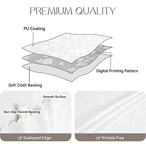 Romanstile Rectangle Vinyl Tablecloth,100% Waterproof Heavy Duty Oil Spill Proof Stain Resistant Plastic PU Table Cover with Flannel Backing for Kitchen, Dining (Rose Ivory White, 60 x 102) - Image 2