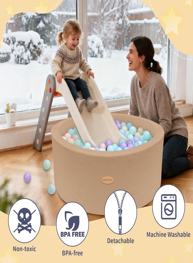 HARBOLLE 35.4" Soft Fleece Ball Pit & Playpen for Toddlers & Babies, Indoor/Outdoor Kids Foam Play Center, for Boys & Girls, Brown - Image 4