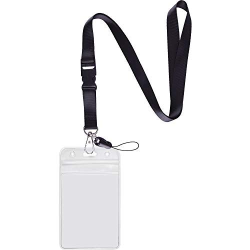 YOUOWO 1 Pack Clear ID Badge Holder Vertical with Black Lanyards,Neck Strap Detachable Buckle Enhanced Breakaway Quick Release Safety Lanyard with Name Tag Card Holders - Image 1