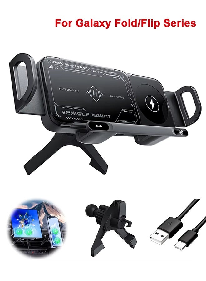 تيليسن حامل هاتف ذكي قابل للطي بشاشة مزدوجة، حامل هاتف مغناطيسي للسيارة، حامل هاتف دوار تلقائي، شاحن سيارة لاسلكي - Image 1