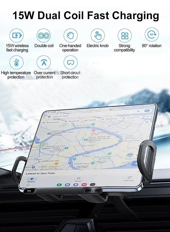 تيليسن حامل هاتف ذكي قابل للطي بشاشة مزدوجة، حامل هاتف مغناطيسي للسيارة، حامل هاتف دوار تلقائي، شاحن سيارة لاسلكي - Image 3