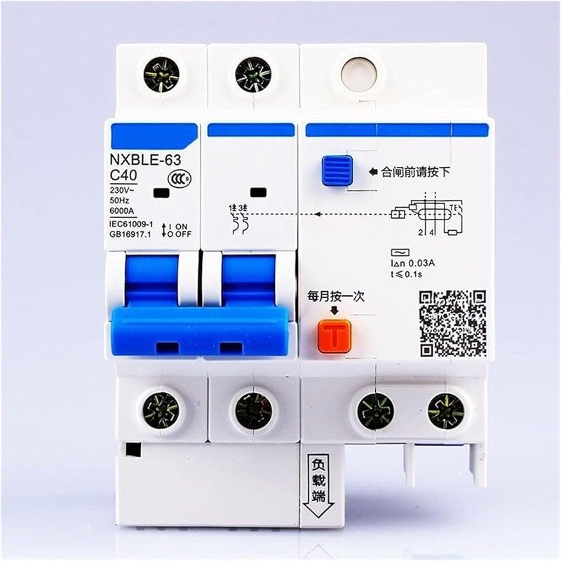 NXBLE 63 2P 40A Type C Residual Current Device Electromagnetic Overload Protection - Image 2