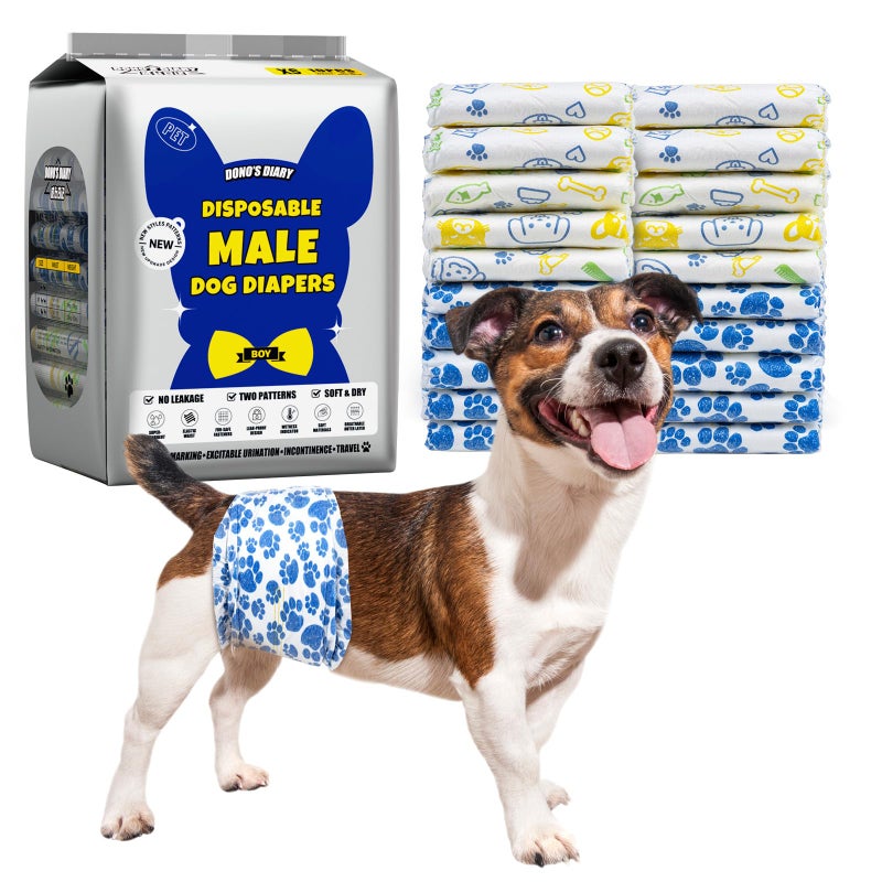 دونو حفاضات دونو للكلاب الذكور، 60 حفاضة للاستخدام مرة واحدة، حفاضات فائقة الامتصاص، حفاضات سريعة الجفاف مانعة للتسرب للجراء، مؤشر للبلل، سلس البول الناتج عن الإثارة، مقاس صغير جدًا - Image 1