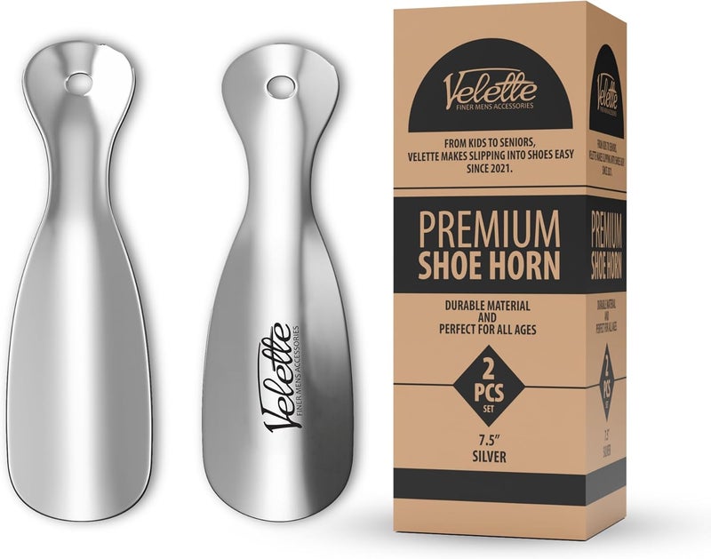 Velette Metal Shoehorn - 2 Pack 7.5" Long Shoe Horn, Travel Shoe Horn for Kids, Men & Women - Shoes Helper, Spoon, Travel Size Shoehorn for Boots, Shoes, Sneakers, Heels and More - Image 1