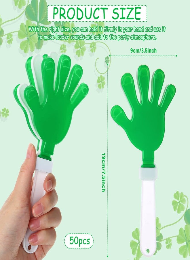 Leitee 50 Pcs 7.5 Inch Green/White Hand Clapper Plastic Noise Makers for Sporting Events St. Patrick's Party Hand Clappers Noisemakers for St. Patrick's Day Party Favors Birthday Sports Game Celebration - Image 2
