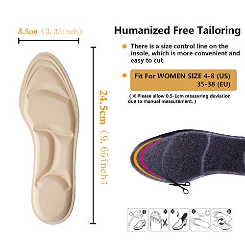 Pnrskter Shoe Insoles Women, Arch Support Insoles Breathable, New Material,5D Sponge Barefoot Comfort Insoles and High Heel Inserts (Beige(Women)) - Image 4