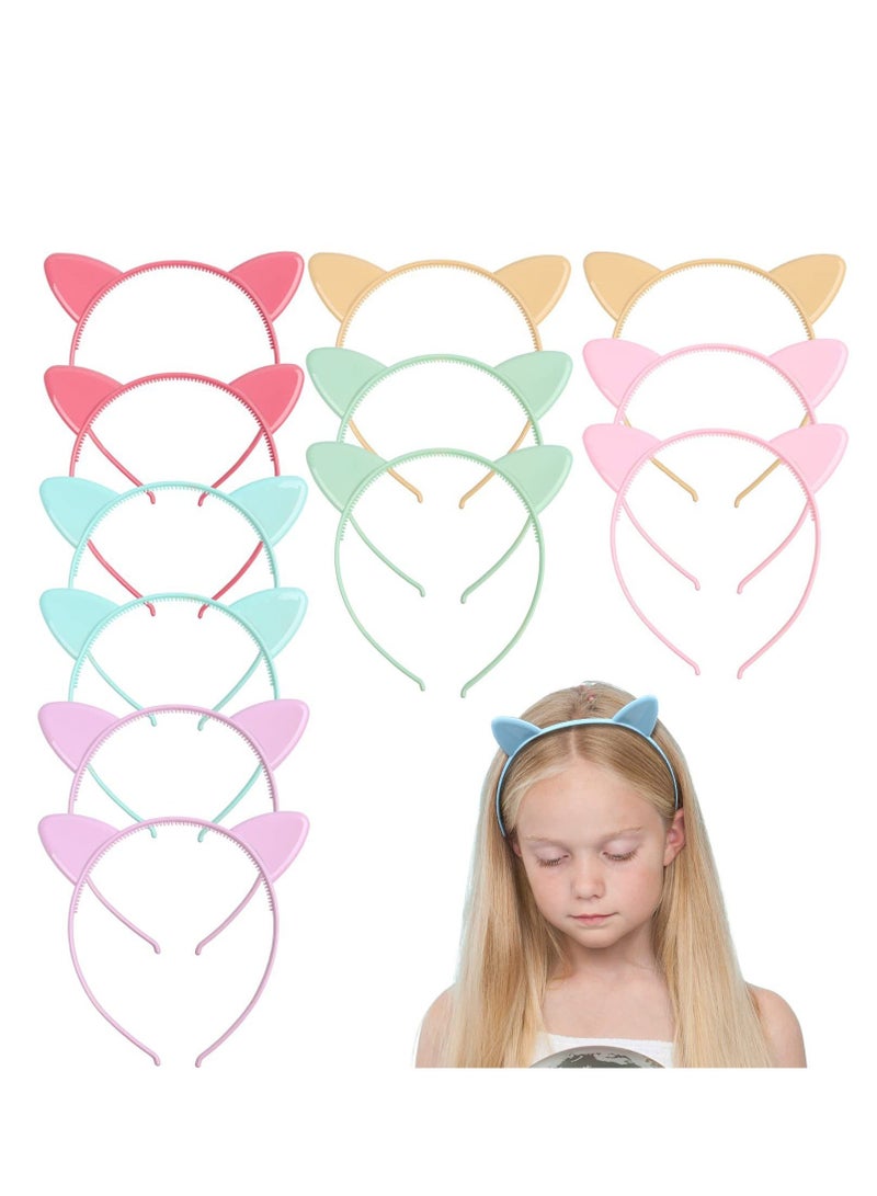 Cat Ear Headbands 12 Pcs lovely Headbands for Girls and Children Kitty Ears Hairbands Hair Plastic Hoops Accessories for Daily Wearing and Party Decoration - Image 1
