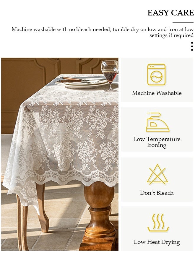 DUNISO French Country White Lace Tablecloth 55x78.7 inches,Wear Resistant Dustproof Rectangular Vintage Floral Lace Table Cover, Decorations for Wedding Party, Dining Decor, Rustic Table Overlay - Image 3