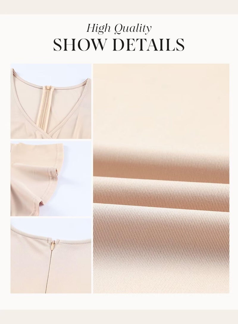 Dokotoo Womens Midi Formal Wedding Guest Dresses V Neck Elegant Party Skater Dress Valentines Dress for Women Summer Dress Apricot 2XL - Image 5
