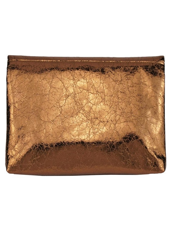 JNB Women's Cracked Metallic Fabric Foldover Clutch with Tassel, Bronze - Image 2