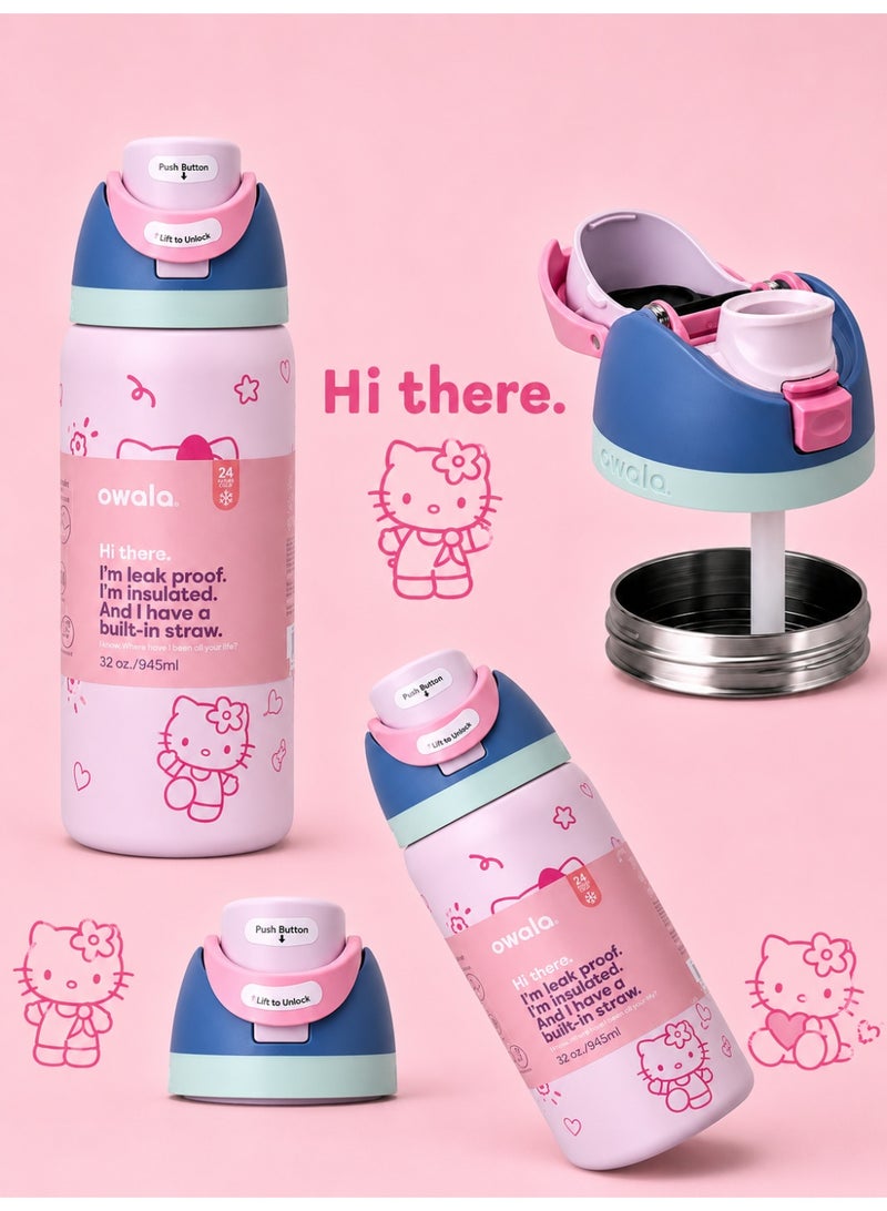 Owala 32 OZ. 945 ML OWALA Hello Kitty FreeSlip Stainless Steel Vacuum InsulatedWater Bottle Pink - Image 1
