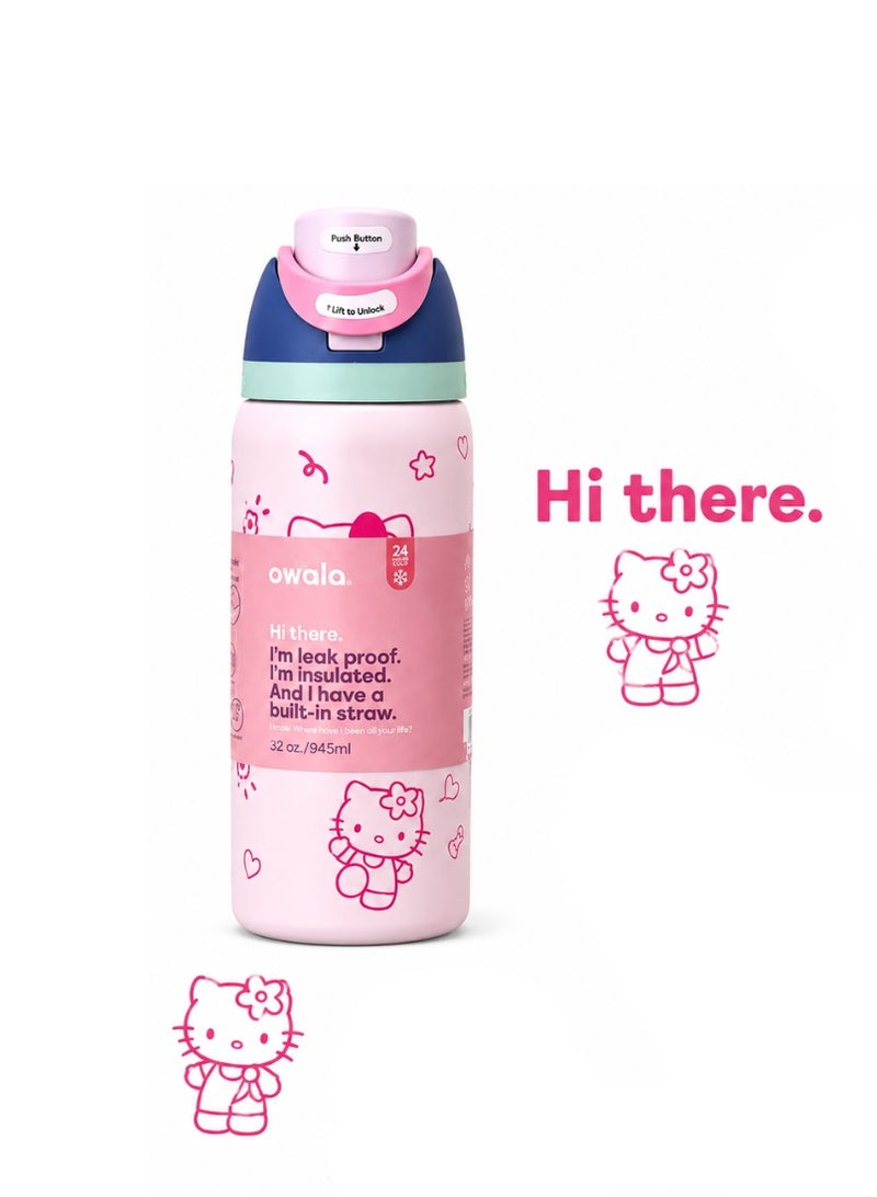 Owala 32 OZ. 945 ML OWALA Hello Kitty FreeSlip Stainless Steel Vacuum InsulatedWater Bottle Pink - Image 4