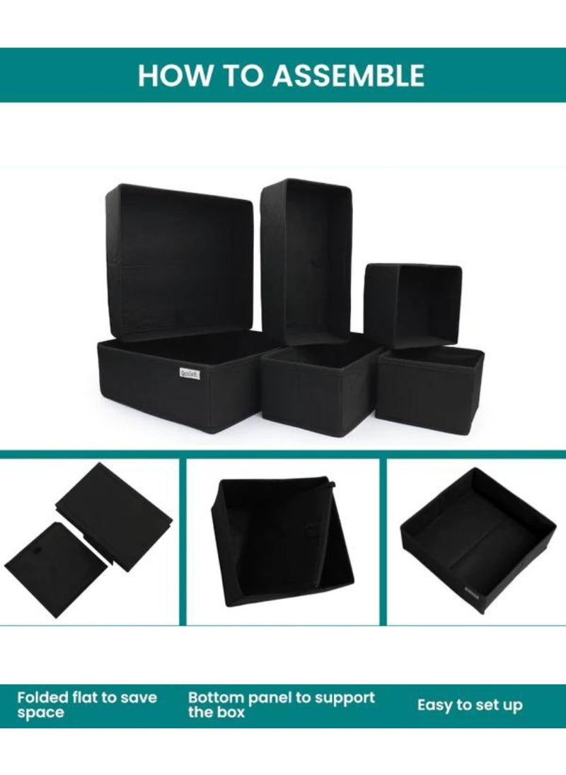Qoolish Pack of 6 Black Drawer Organizer Set  Tidy-Up Your Space!