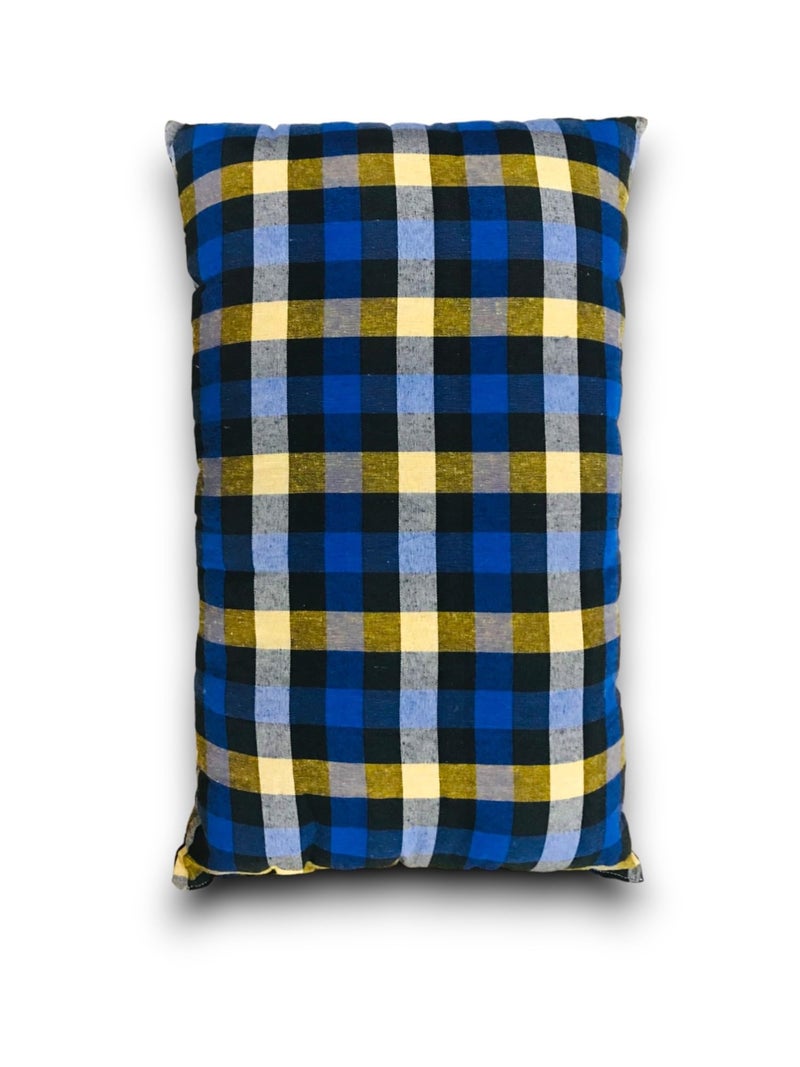 ATOOTFUSION Cotton Sleeping Pillow, 41 x 66 cm, Checkered Pattern, Medium Hard, Blue and Yellow Multicolor Check (Standard Pack of 02) - Image 5