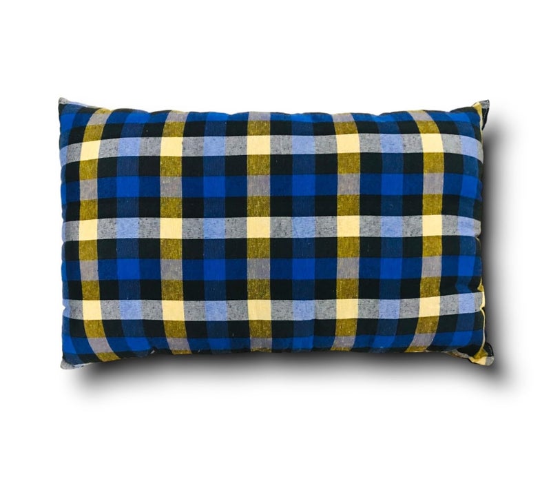 ATOOTFUSION Cotton Sleeping Pillow, 41 x 66 cm, Checkered Pattern, Medium Hard, Blue and Yellow Multicolor Check (Standard Pack of 02) - Image 4