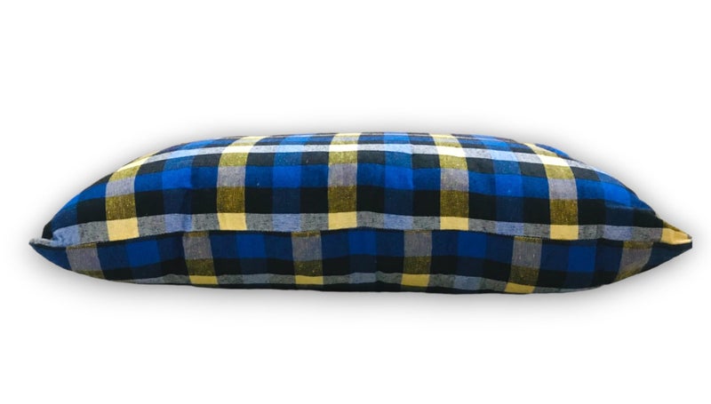 ATOOTFUSION Cotton Sleeping Pillow, 41 x 66 cm, Checkered Pattern, Medium Hard, Blue and Yellow Multicolor Check (Standard Pack of 02) - Image 3